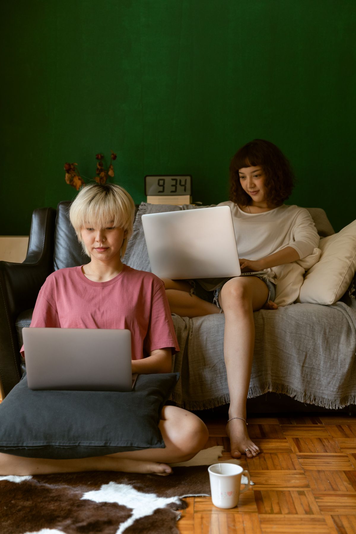 Two people working from home on laptops